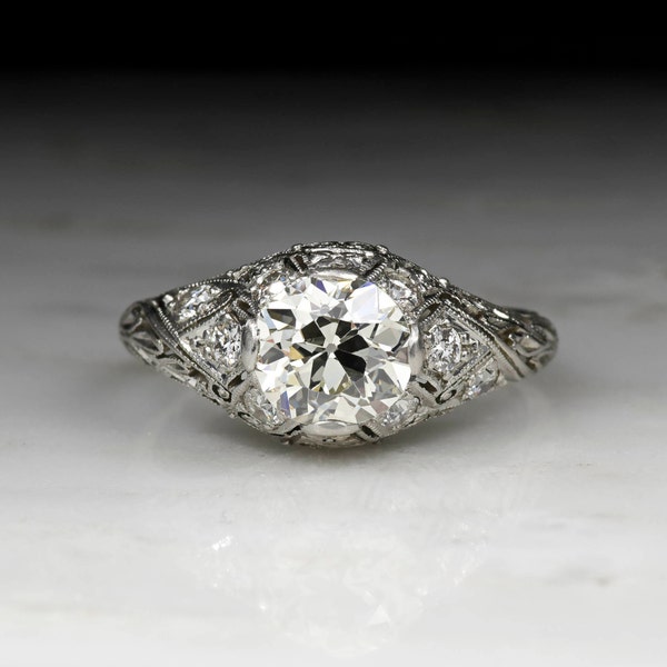 Antique Edwardian 1.21 Carat Old European Cut Diamond Engagement Ring with Filigree