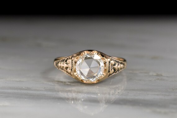 Late 1800s Victorian Belcher Engagement Ring With a 1 Carat Round