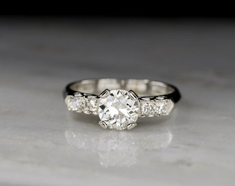 Vintage c. 1950s Midcentury Engagement Ring with a GIA Transitional Cut Diamond Center