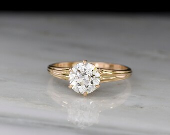 1.45 Ct. Transitional Cut Diamond (GIA) in an Antique Solitaire Engagement Ring with Fluted Shoulders
