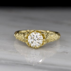 P&P Original: Late-1800s Style/ Victorian-Revival 8-Prong Engagement Ring in Ornately-Detailed 18K Yellow Gold; GIA Old European Cut Diamond