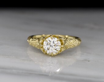 P&P Original: Late-1800s Style/ Victorian-Revival 8-Prong Engagement Ring in Ornately-Detailed 18K Yellow Gold; GIA Old European Cut Diamond