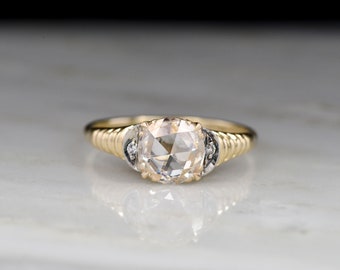 Vintage Engagement Ring: Retro / Mid Century Ring with a 1.02 Carat Rose Cut Diamond Center