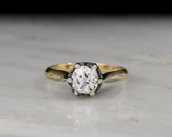 Antique c. 1880s Victorian Gold and Silver Old Mine Cut Diamond Solitaire Engagement Ring
