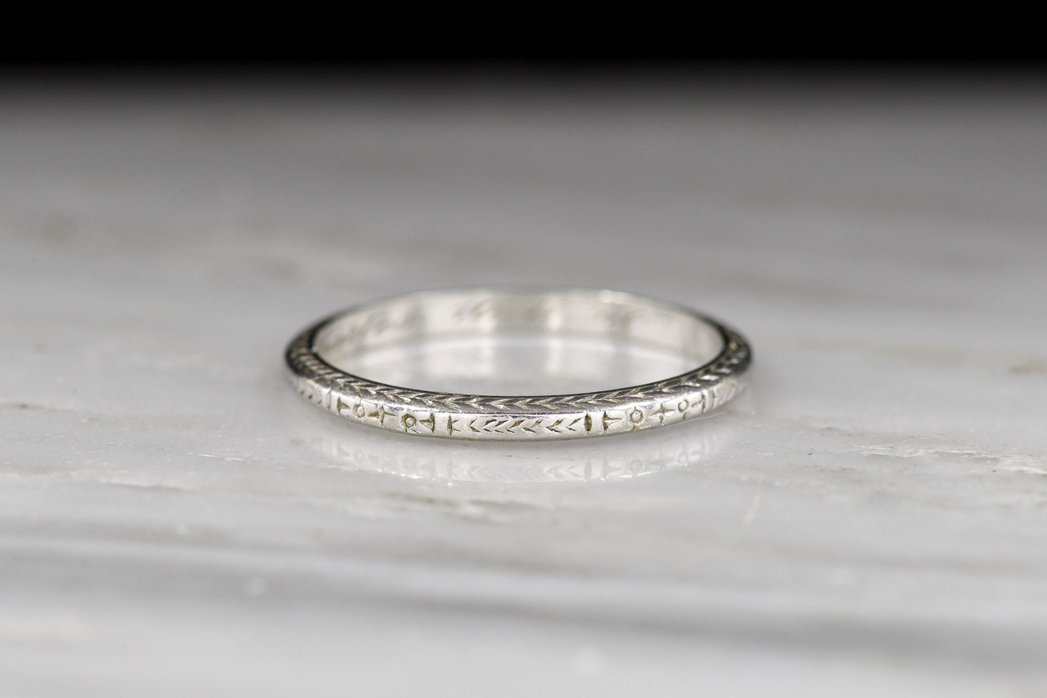 Vintage Art Deco Wedding Band: 1930 Platinum Band, Inscribed