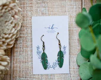 Turquoise and Bronze Feather Earrings | Boho Earrings