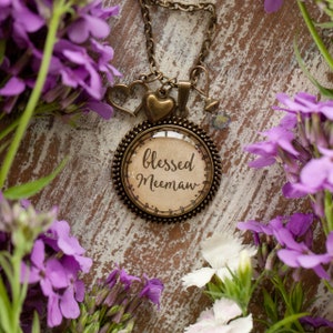 Blessed Meemaw glass pendant necklace Gift for Meemaw