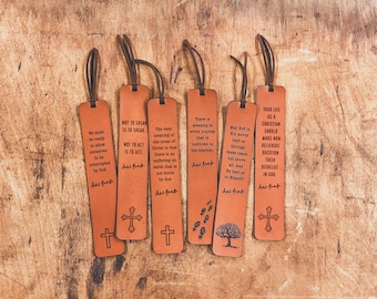 Marcapáginas de cuero de Dietrich Bonhoeffer, regalos cristianos para hombres, cita de Bonhoeffer, accesorio religioso bíblico.