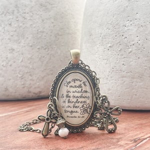 She opens her mouth in wisdom necklace (Proverbs 31:26) Gift for Mom Christian Jewelry Bible verse necklace for Mother's Day homeschool mom