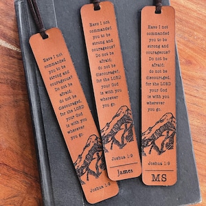 Personalized Leather Bible Bookmark Religious gift for men - Joshua 1:9 be strong and courageous Christian Dad Husband birthday gift