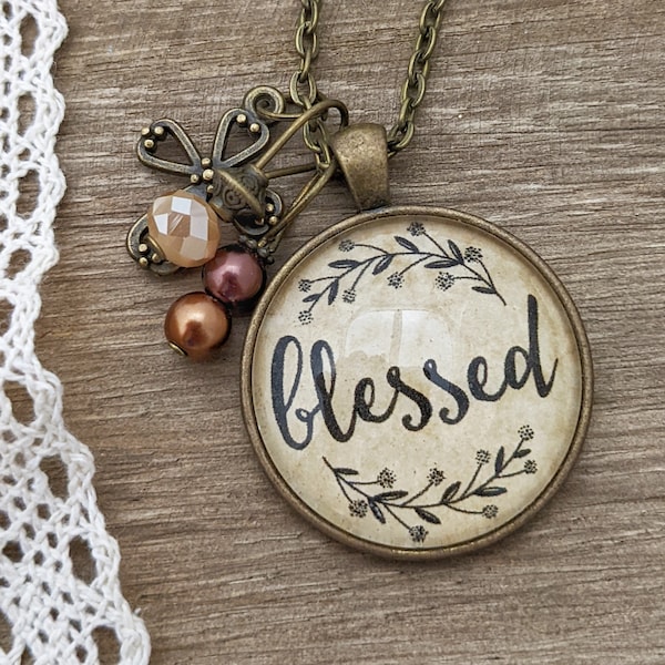 Blessed charm necklace Vintage inspired necklace for women Blessed Jewelry Christian gift for mom gift for grandma