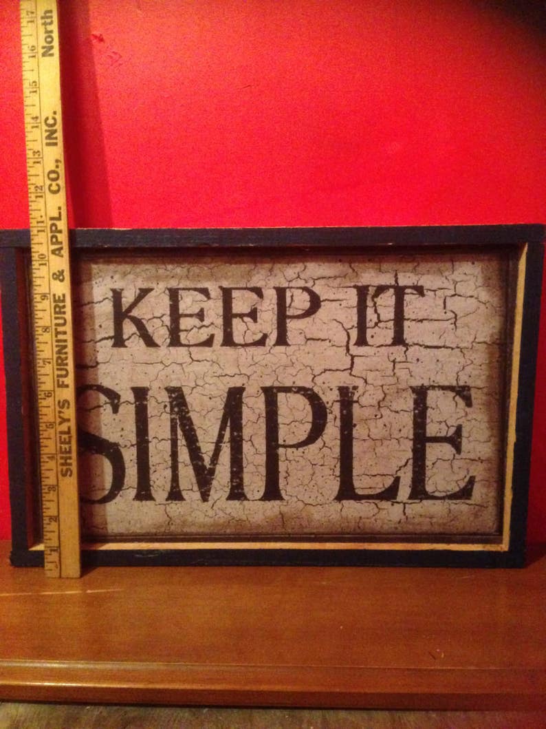 Primitive sign Keep it simple handmade rustic,Primitive blue and black fake crackle finish print,country