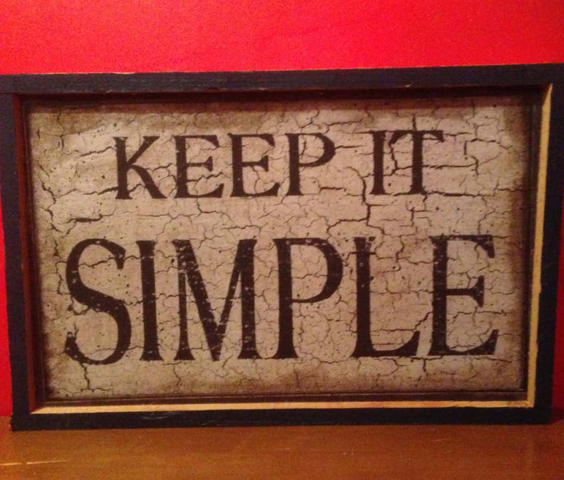 Primitive sign Keep it simple handmade rustic,Primitive blue and black fake crackle finish print,country