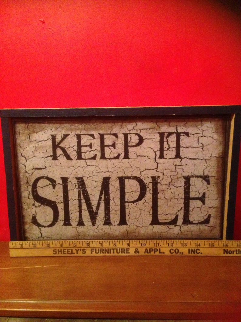 Primitive sign Keep it simple handmade rustic,Primitive blue and black fake crackle finish print,country