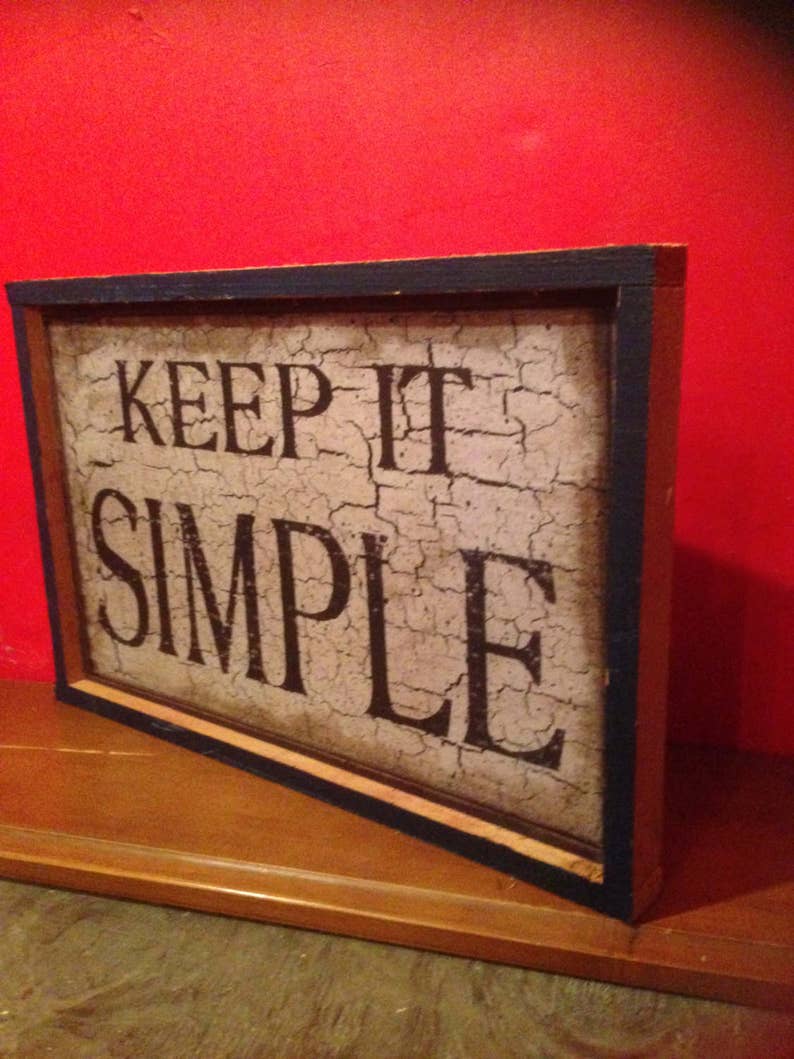 Primitive sign Keep it simple handmade rustic,Primitive blue and black fake crackle finish print,country