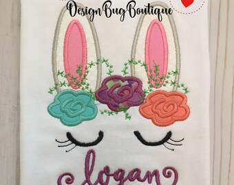 Floral Bunny Machine Embroidery Applique Design