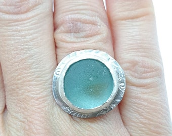 Sea Glass MARBLE Ring in Sterling Silver, Sea Glass Ring, Frosty Sea Glass Finger Ring, One of a Kind!