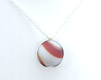 Genuine Sea Glass Marble Necklace, Beautiful Red and White Milk Glass Marble Frosted by the Sea, Sea Glass Jewelry