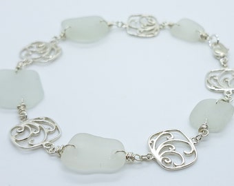 Lake Superior Sea Glass Bracelet, Sterling Silver & Lake Glass, Beach Glass Bracelet