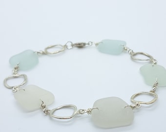 Lake Superior Sea Glass Bracelet, Sterling Silver & Lake Glass, Beach Glass Bracelet