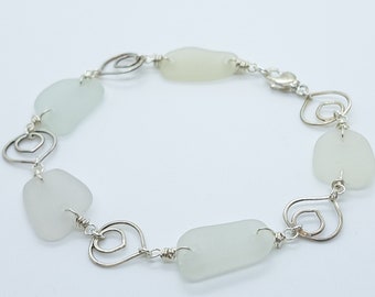 Lake Superior Sea Glass Bracelet, Sterling Silver & Lake Glass, Beach Glass Bracelet