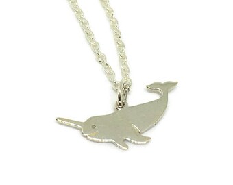 Narwhal Whale Necklace, Arctic Whale Bar Necklace, Nautical & Beach Jewelry, Arctic Inspired Necklace, Solid Sterling Silver Narwhal Charm