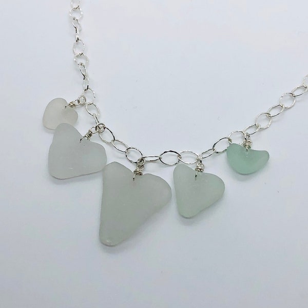 Bubbled Sea Glass Heart Pendant — Sterling Silver
