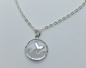 Whale Tail Necklace! Solid Sterling Silver Dolphin Charm & Chain, Textured Fish Tail Necklace, Add Birthstones for a Unique Gift!