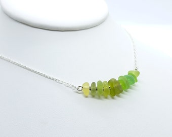 Sea Glass Stacker, Green Sea Glass Stacked Necklace, Varying Shades Sea Glass - Lake Superior Sea Glass Jewelry