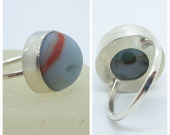 Sea Glass MARBLE Ring in Sterling Silver, Sea Glass Ring, Red and Blue Sea Glass Finger Ring, One of a Kind!