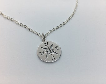 Solid Sterling Silver Compass Rose Necklace. Add A Charm, Charm Necklace or Pendant. Nautical Jewelry, Ocean Beach Necklace. Great Gift!