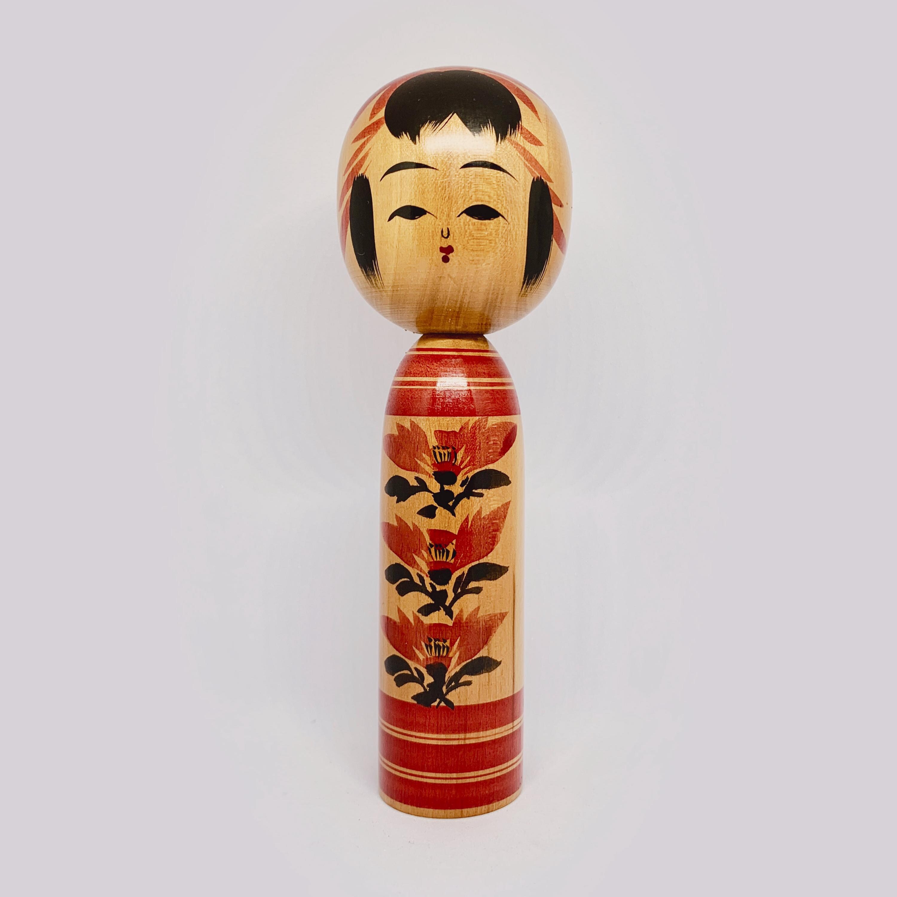 Poupée Kokeshi Daruma Vintage en Bois Teinté - 16 cm | Madame Haori