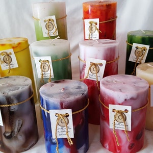 Extremely long burning scented pillar candles. Hand-poured quality, elegant, vibrantly colored. - 6" tall