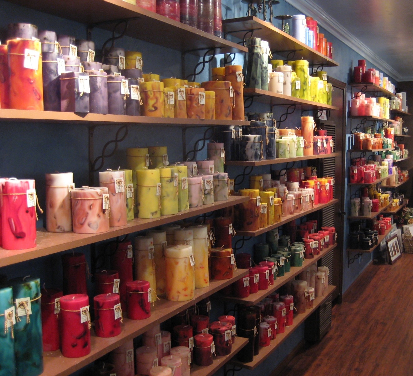 Extremely long burning scented pillar candles. Hand-poured quality, elegant, vibrantly colored.