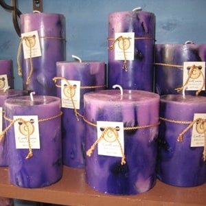 Extremely long burning scented pillar candles. Hand-poured quality, elegant, vibrantly colored.