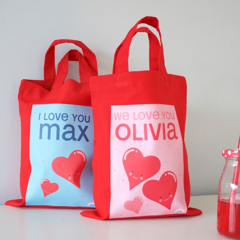 Childrens Valentine Valentines Day Red Valentines Gift Heart Personalised Valentines Mini Tote Bag Kids Valentine Love