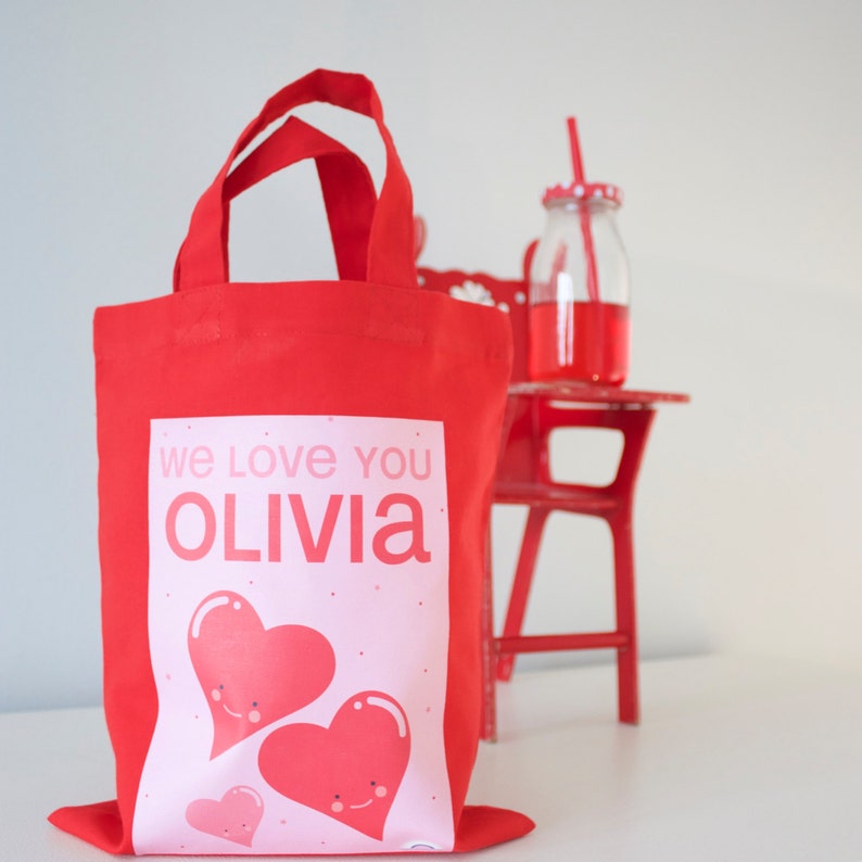 Childrens Valentine Valentines Day Red Valentines Gift Heart Personalised Valentines Mini Tote Bag Kids Valentine Love