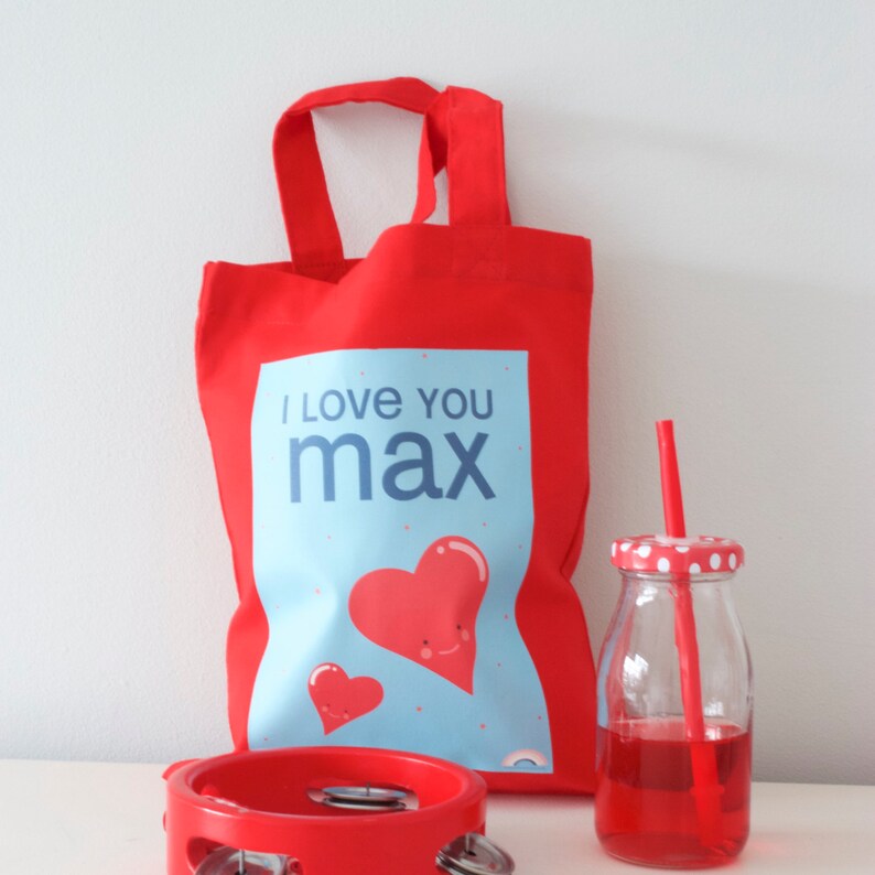 Childrens Valentine Valentines Day Red Valentines Gift Heart Personalised Valentines Mini Tote Bag Kids Valentine Love