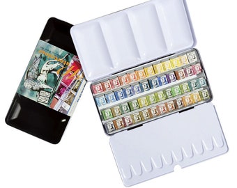 Watercolor paint set of 48 half pans from Renesans with deluxe expanded palette.  Imported from Poland. Professional Artist grade.