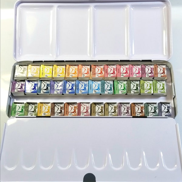 Watercolor paint set of 36 from Renesans with deluxe expanded palette.  Imported from Poland. Professional Artist grade.