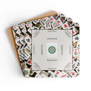 Coaster Set, Mahjong Theme Coaster, Game Night Gift, Housewarming Present, Table Protection, Coffee Table Decor