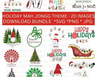 Mah jongg Holiday Graphics Bundle: SVG, PNG, JPG Files (Digital Download) - Mah jongg Christmas download, Mahjong files