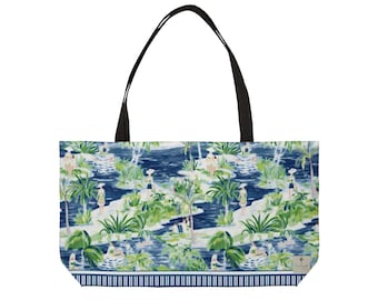 Mahjong Chinoserie Weekender Tote Bag | Chinoserie large tote bag | Floral mahjong tote bag