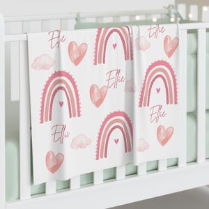 Personalized Rainbow Hearts Baby Swaddle Blanket: Nursery Decor Gift