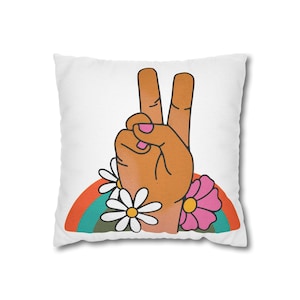 Peace Sign Pillow Cover: Retro Hippie Vibes, Boho Decor