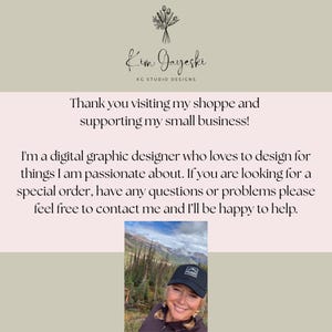 May include: A digital graphic designer's business card with the name "Kim Jayeski" and "KG Studio Designs" at the top. The card includes a message thanking customers and offering custom design services.