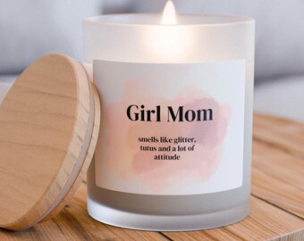 Candela in vetro smerigliato: regalo per la mamma di una bambina - cera naturale, stoppino in legno