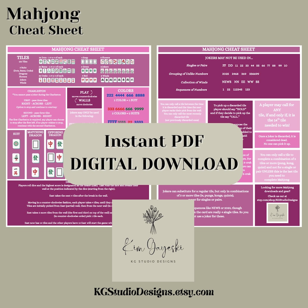 Printable Mahjong Cheat Sheet: Beginner's Guide (PDF & PNG Download) - Etsy