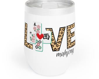 Mahjong Theme Chill Wine Tumbler - Stylish Love Mahjong Insulated Drinkware, Perfect for Game Nights, Gift for Her, Mahjong gift, mahjong