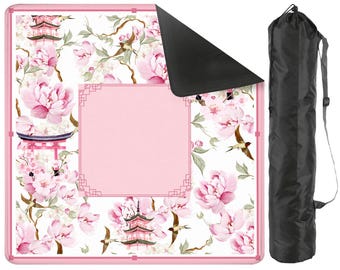 Mahjong Mat, Chinoiserie Mahjong Mat, Pink Pagoda Mahjong Mat